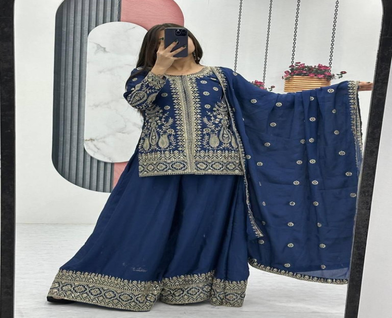 New Designer Partywear Top Palazzo Dupatta Sets